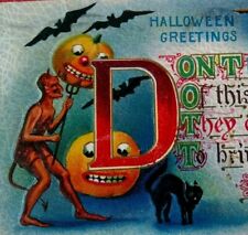 Halloween Postcard Devil Bats Gothic Black Cat Rat HIR 142 Original Malden Ma picture
