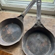 Pair Tin Antique Steel National 8” Cowboy Cold Handle Vintage Skillet Frying Pan picture