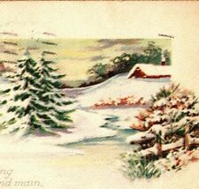 1923 Happy Christmas Greeting Postcard Snowy Landscape picture