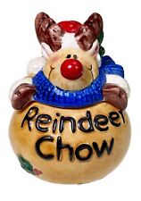 4.5” Reindeer Chow Food Ceramic Dish Container Christmas Holiday Figurine 2 Pc picture