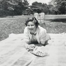 MC Photograph Brunette Woman Short Hair 1950's Woman Picnic  picture