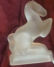 VTG MC Fostoria satin frosted crystal glass bookends set horse/chess knight deco picture