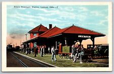 Lawton Oklahoma~Frisco Railroad Depot~Passengers Await Train~1920s Postcard picture