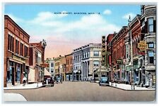 c1940's River Street Establishments Classic Cars Manistee Michigan MI Postcard picture