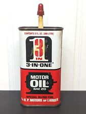 Vintage  3-In-One Motor Oil Tin Can 3 Oz Oiler  Advertising SAE20 Motor picture