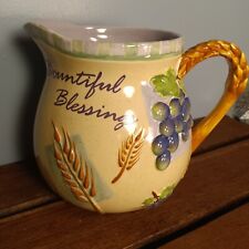 Vintage Ceramic Pitcher, Bountiful Blessings, Bible Quote, Colorful picture