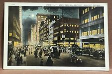 Postcard ~ CHICAGO IL ~ STATE STREET North from ADAMS STREET By NIGHT ~ 1930's picture