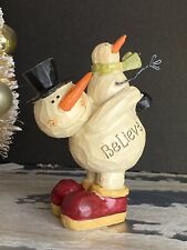 “Believe” Christmas Snowman Figurine Giving Piggy Back Rides Resin Country Decor picture