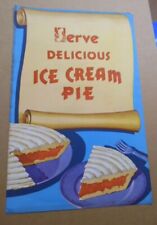c.1950s Serve Delicious Ice Cream Pie Paper Sign Poster Atomic Age Vintage BIG  picture