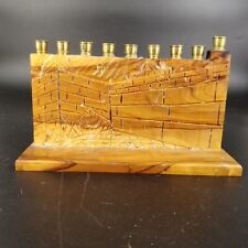 Jewish Menorah Wooden Hand Carved Wailing Wall Candle Holder Jerusalem Judaica picture