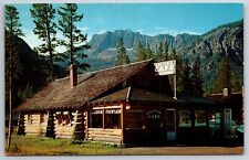 Silver Gate Montana~Close Up Roadside Log Cabin Cafe~US Hwy 12~1950s Postcard picture