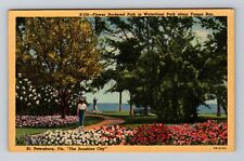 Tampa Bay FL-Florida, Flower Bordered Path In Waterfront Park, Vintage Postcard picture