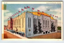 POSTCARD CHICAGO STADIUM, CHICAGO #206 AMERICAN FLAGS 1946 POST MARKED P3 picture