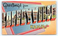 COFFEYVILLE, KS Kansas~ Large Letter Linen 1944 Plattner Dist. Co. Postcard picture