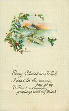 Vtg 1917 Postcard Every Christmas Wish Holly Fence House Spokane Wash. - Posted picture