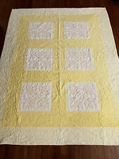 Vintage Old Farmhouse Twin Quilt Hand Stitched Yellow Leaf Flower Back 72x92 picture