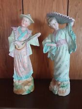 Pair of Porcelain Japanese Male Musician and Female Dancer Figurines #3135 picture