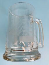 Vintage Glass Beer Mug Clipper Schooner Ship Etched 5.25” X 3.5” picture