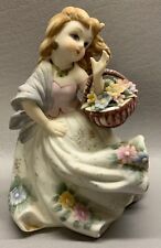 Vintage Lefton Young Lady Figurine w/Flower Basket KW125A picture