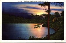 Romantic Southern Moonlight Scene Linen Reflection Asheville Nc Postcard picture