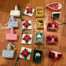 Vintage Lot of 17 Handmade Plastic Canvas Christmas Ornaments picture