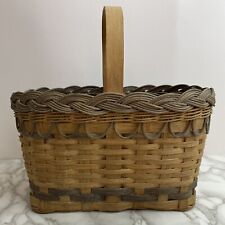 Signed Hand Woven Basket Beautiful Intricate Gray Details Oak and Walnut picture