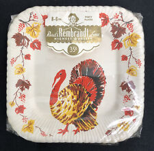 Vintage 1950s Reed’s Thanksgiving Turkey 8 Square Paper Plates In Sealed Package picture