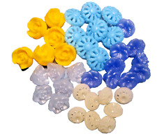 5 Vintage Sets Buttons Plastic Fancy Flowers (White,Yellow & Blue) picture