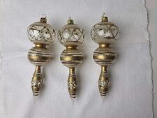 Lot of 3 RAZ Glass Finial Christmas  Ornaments Cllear with Gold and Glitter Trim picture