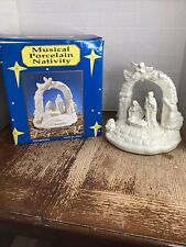 White Porcelain Musical Christmas Nativity Scene Decor Plays Silent Night picture