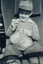 c.1940's 50's Fun Happy Easter Basket Young Boy Hat Stripes Vintage Photograph picture