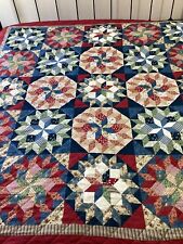 Vintage Queen Quilted Americana Patchwork Star Cheater Quilt Bedspread 90”x90” picture