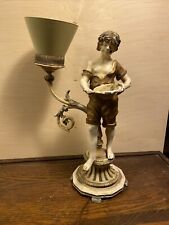 Vintage Porcelain Pastoral French Lamp Cast Iron Farmer Boy Working Order 1958 picture