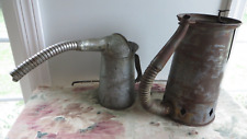 (2) Vintage Galvanized Metal Gooseneck Flexible spout Oil Cans 1/4 Gal & 2 Qt. picture