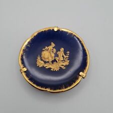 Limoges Porcelain blue gold cobalt small plate courting scene and built-in stand picture