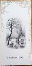 Menu: 1899 French w/Rural Mill Scene on Cover, Gold-Embossed picture