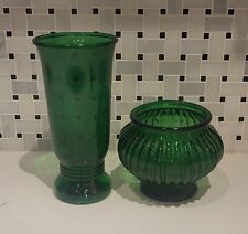 Lot Of (2) Vintage Emerald Green Glass Vases - NAPCO & E.O BRODY picture