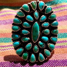 1940s Pawn Native HUMONGOUS Cluster Blue Turquoise Silver Ring Zuni Petit Point picture