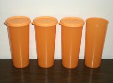 Tupperware 16 oz. Stackable Tumblers #5107 Set of 4 Orange with 3 Lids/Seals picture
