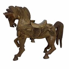 VTG Wooden 12” Carved Horse Prancing With Saddle  picture
