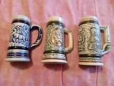 Lot of 3 Vintage Avon Mini Beer Steins 1980s Endangered Animals,  Fish, Trains picture