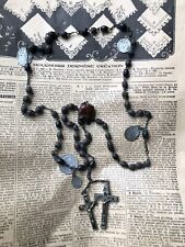 Antique French Memento Mori Rosary + 5 Medals+ 2 Crucifixes Skull X Bones c1800s picture