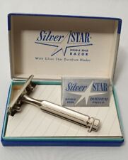 New Vintage Silver Star Double Edge Razor Duridium Blades Rare Fluted Handle  picture