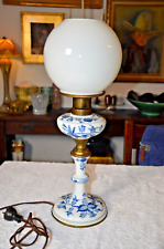 Antique Meissen Blue & White Crossed Swords Porcelain electrified Oil Lamp picture