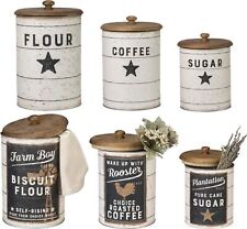 Farmhouse Tin Canisters, Sugar/Coffee/Flour, Double Sided Design, Food Storage picture