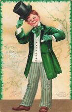 Clapsaddle St. Patrick's Day Postcard Irish Man with Top Hat Signed c1907  O6 picture