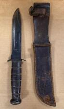 USMC KA-BAR OLEAN NY FIXED BLADE KNIFE W/ ORIGINAL LEATHER SHEATH-USED. picture