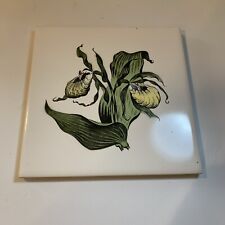 Hand painted Botanical Ceramic Tile 6”x6”. Signed picture