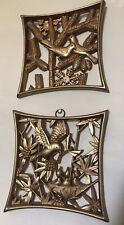 Vintage Burwood Products MCM Birds Butterflies Gold Set 2 wall Hangings Plaques picture