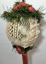 Victorian Lace Ball Hanging Decoration  Crochet Pink Roses Tassel Shabby Chic picture